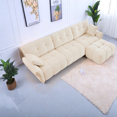 Modern Chenille Sofa Set With Ottoman, Solid Wood Frame For Home And Office