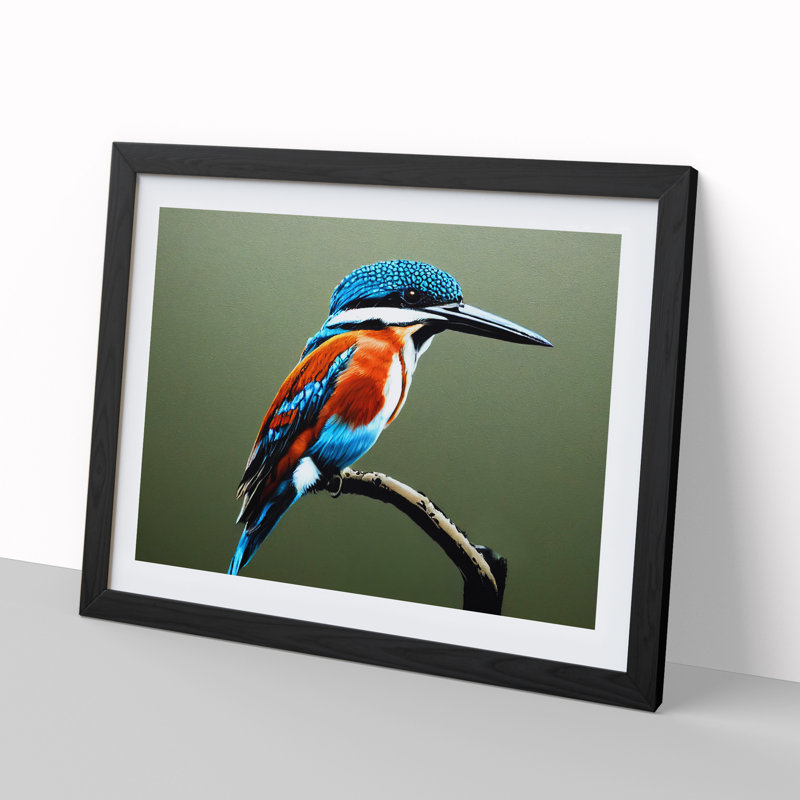 Irresistible Kingfisher Bird - Single Picture Frame Print, 46cm H x 64cm W x 2cm D, Black