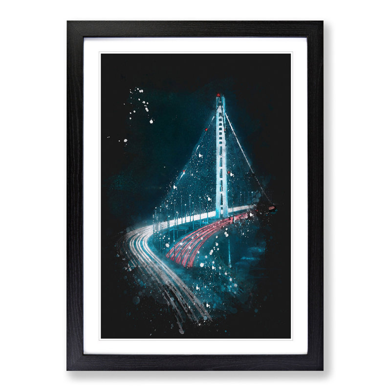 Oakland Bay Bridge in San Francisco - Picture Frame Graphic Art Print, 63cm H x 45cm W x 2cm D, Black Framed