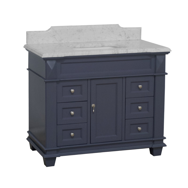 Ensemble de meuble-lavabo simple 42 po Ensa, Gris marine, Marbre de Carrare