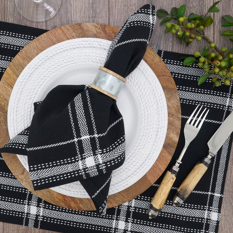 Black and White Cotton Plaid Table Napkins Set of 4