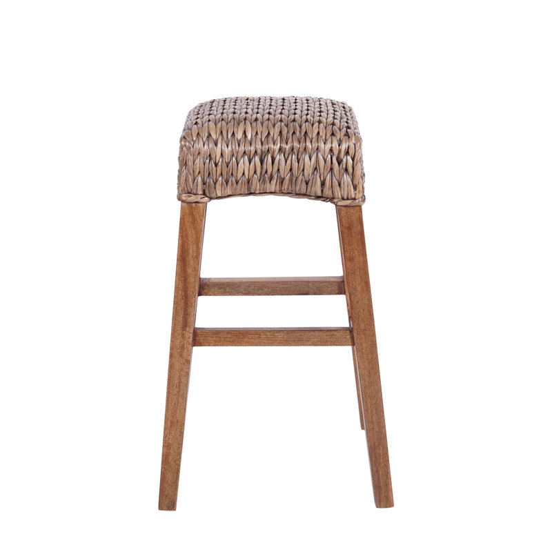 Maui Rustic Bohemian Hyacinth/Wood Backless Stool, Bar Stool (29.52" Seat Height), Brown/Brown Wash