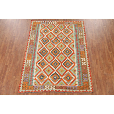 Geometric Kilim Wool Area Rug 6x8