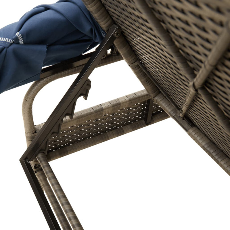 Chaise longue Latitude Run® avec auvent en rotin de polyester noir, Bleu marine / gris