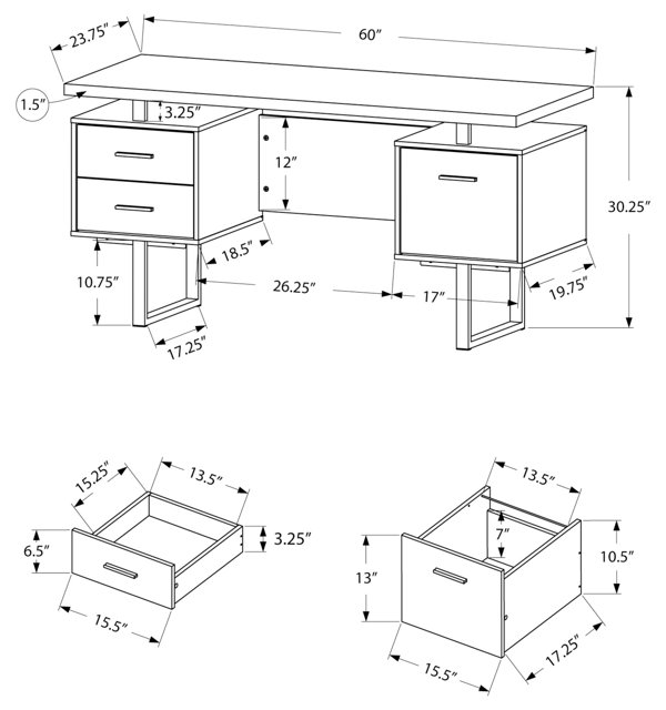 Leon Collection leon-87wb-s 87 3 PC Desk Home Office Suite with Metal