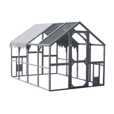 Grey Outdoor Chicken Run 110" With Upgrade Waterproofing, Walk - In For Pet Comfort, Two Convenient Small Exit , Secure Wire Mesh, 56.54ft² Play Area Large Enclosure Waterproof Cover, Style Easy