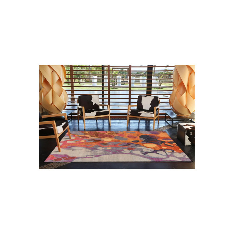 Splashed Multicolor Painted Patterned Woven Base Washable Rug, Square 3'3" Rug Pad Included
