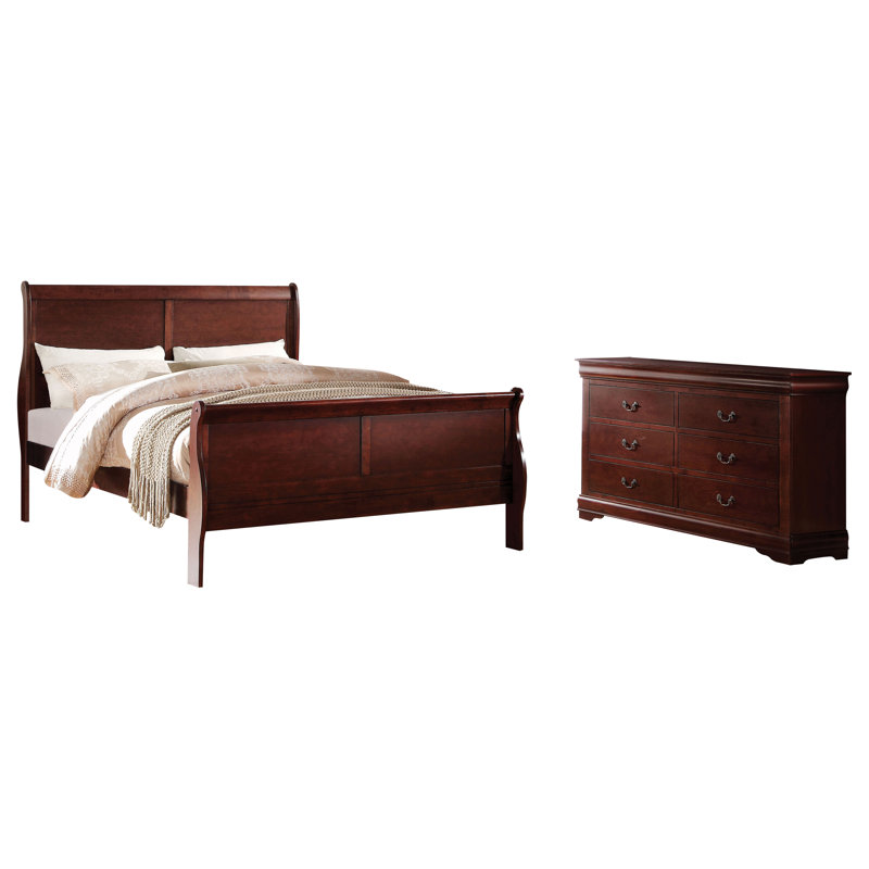 Ensemble de chambre à coucher Engstrom, Cerisier, 2 pièces : 1 commode, 1 lit, Très grand