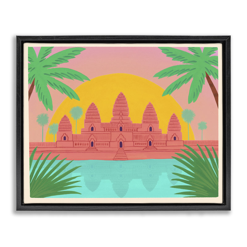 Cadre flottant Cambodge Architecture, design par Courtney Haley, Cadre flottant noir de jais, H 17 po x l 21 po