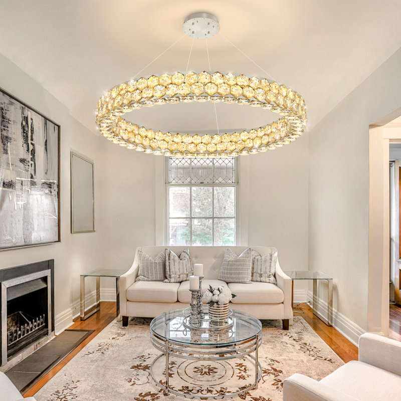 Modern Ring Crystal Dimmable Chandelier, Silver