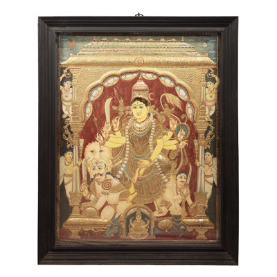 53 po, déesse faite à la main Durga Tanjore, art mural encadré en feuille de teck et or 24 carats