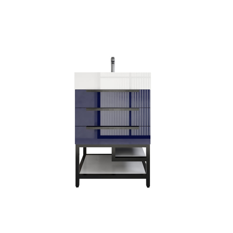 Jessica 23.5'' Single Bathroom Vanity with Stone Top, Navy Blue