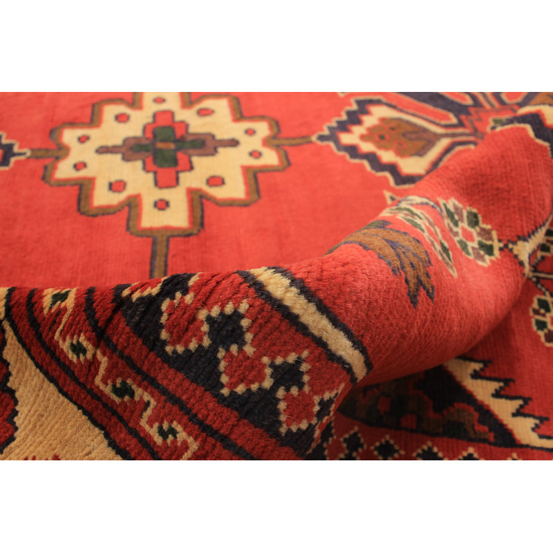 Tapis décoratif en laine noué à la main de conception unique 5 pi x 6 pi 7 po Bernat de style rouge/brun clair