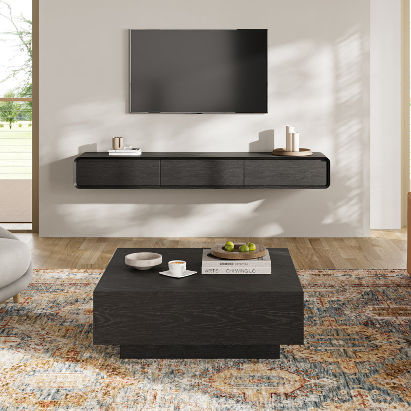 Crédence de rangement flottante l 78,74 po, Noir, noir, noir, noir