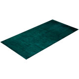 Overdyed Hand-Knotted Wool Modern-Contemporary Green Runner 4' 0" x 7' 10"