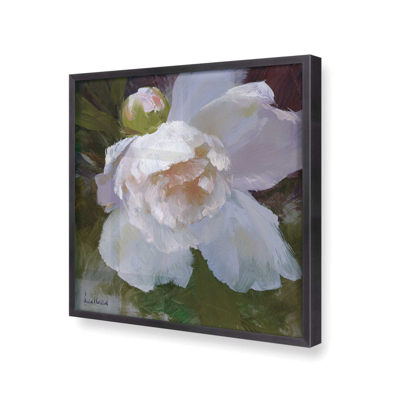 «Graceful White Peony Bloom I», reproduction sur toile, H 21,75 po x l 21,75 po, Cadre photo simple en zinc patiné
