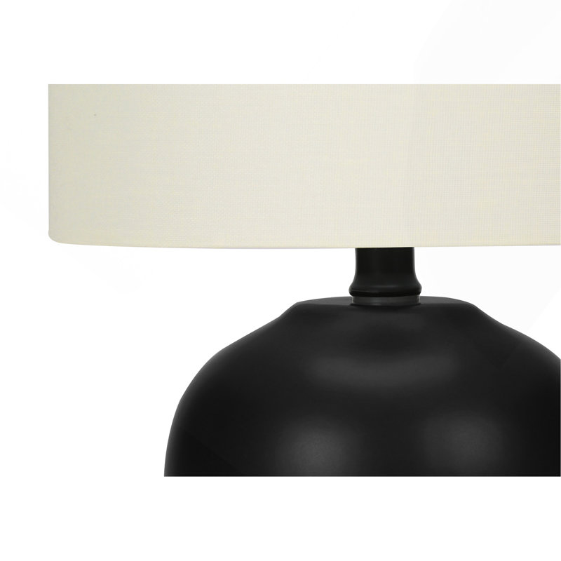 Lighting, H 17 po, lampe de table, céramique noire, abat-jour ivoire / crème, transitionnel