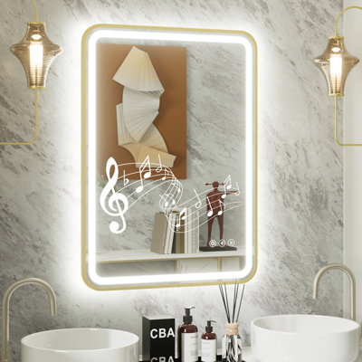 Bluetooth LED Bathroom Mirror Front & Backlit Lights, FCC & ETL Certified, Anti-Fog, Dimmable & 3 Color Temperature, Frame Rectangle Lighted Vanity Mirror for Wall