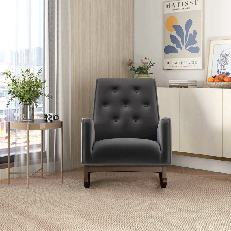 Chaise berçante en tissu et bois massif, Gris foncé