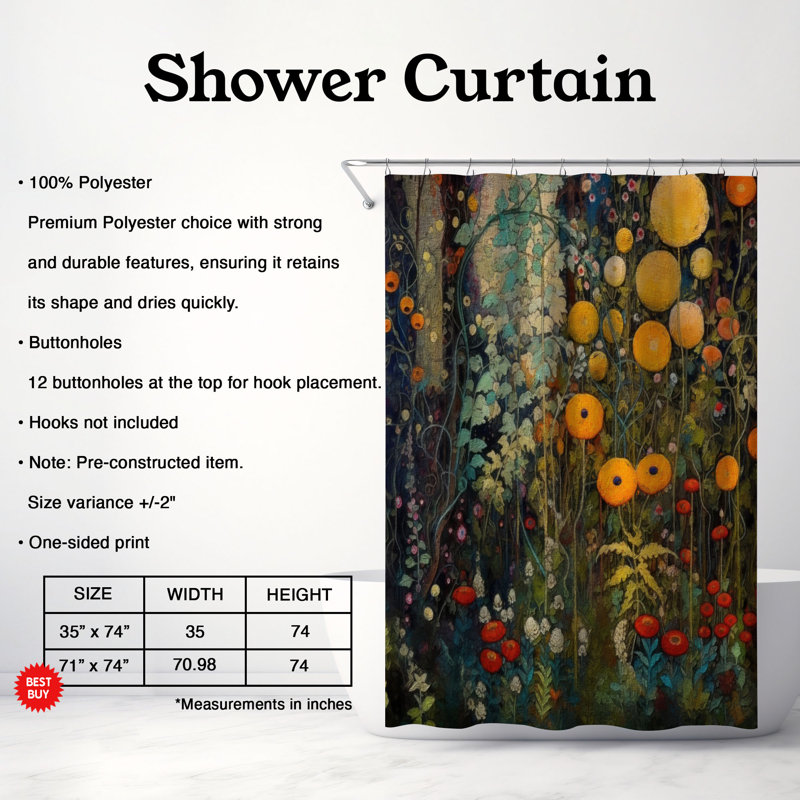 Rideau de douche Martain, H 74 po x l 71 po, Floral 2