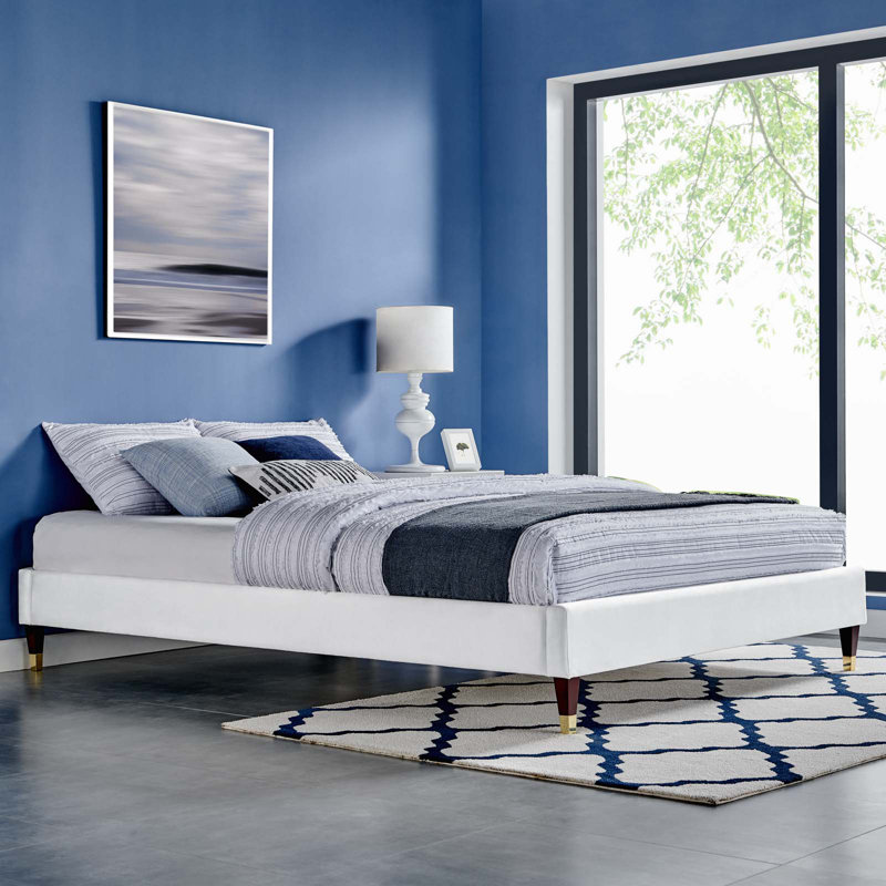 Harlow Performance Velvet Platform Bed Frame, White, King