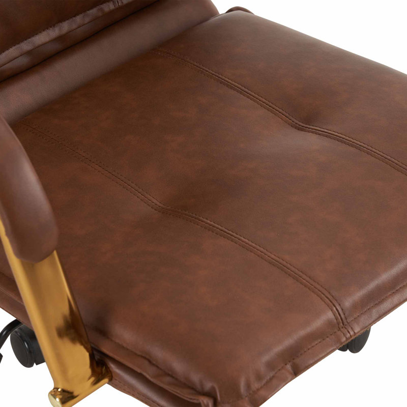 Chaise de travail en cuir Dareece avec accoudoirs rembourrés, Brun