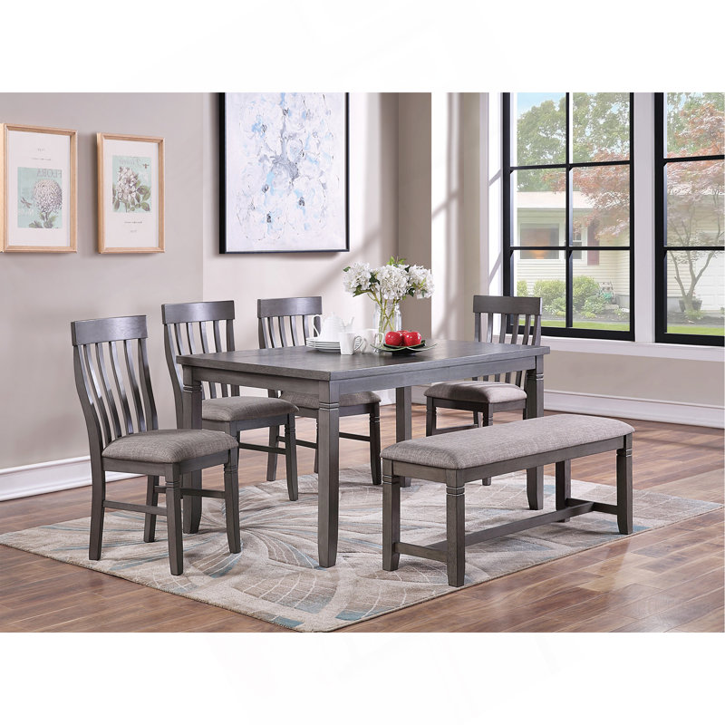 Dining Room Furniture Simple 6Pc Set Dining Table 4X Side Chairs And A Bench Solid Wood And Veneers