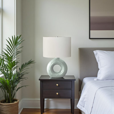 Linn Standard Table Lamp in Green Ceramic and Linen, 23.89'' H X 15.78'' W X 10.7'' D
