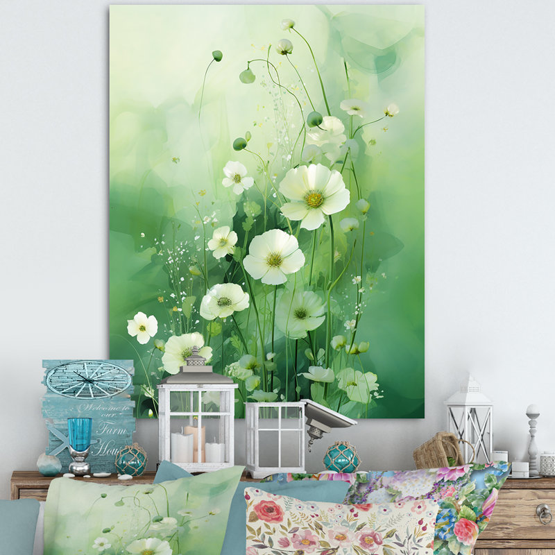 Green and White Seasons Symphony sur toile, Toile tendue, 32" H x 24" W
