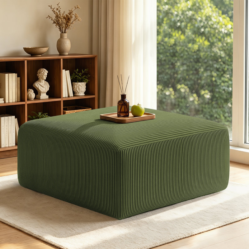40.75" Wide Compression Corduroy Fluffy Ottoman for Living Room (Set of 1), Green