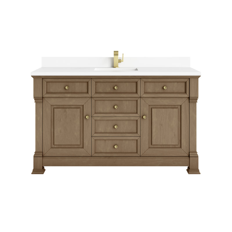 Meuble-lavabo simple l 60 po Brookfield, Pacanier, Blanc Zeus, Trou simple