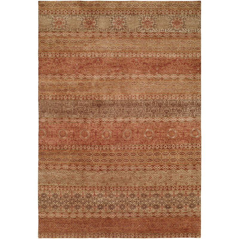 Tapis rouge / brun en laine noué à la main Ottinger, Rectangle 2 pi x 3 pi