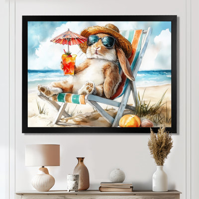 Lapin sur la plage relaxant - art mural animaux côtiers