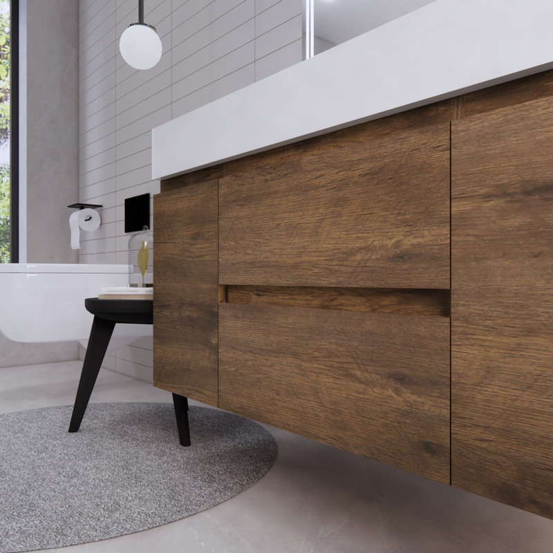 Babajide Bathroom Vanity with Acrylic Top, Rosewood
