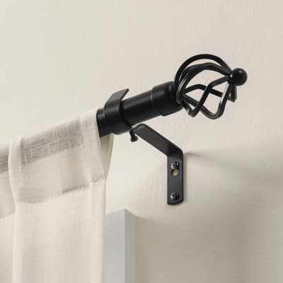 Tringle à rideaux simple réglable en métal robuste de 1 pouce, faiteaux torsadés en acier, noir mat