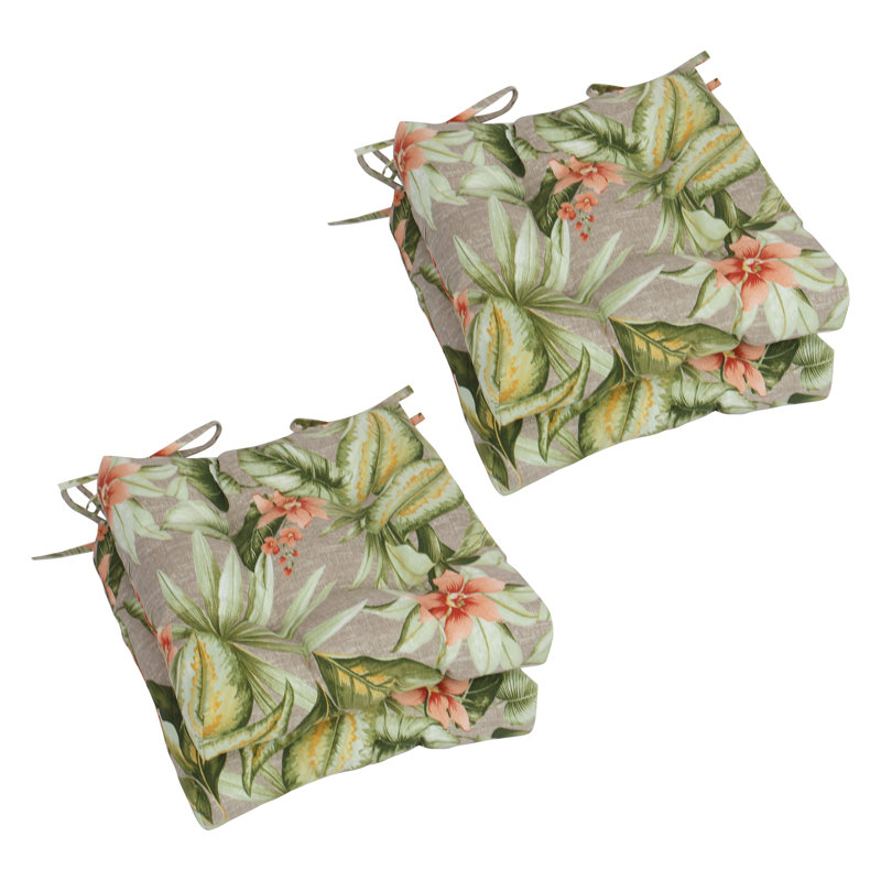 16-Inch Square Outdoor Tufted Chair Cushions (Set Of 4), Tan/Pink/Tahiti Sunrise Floral