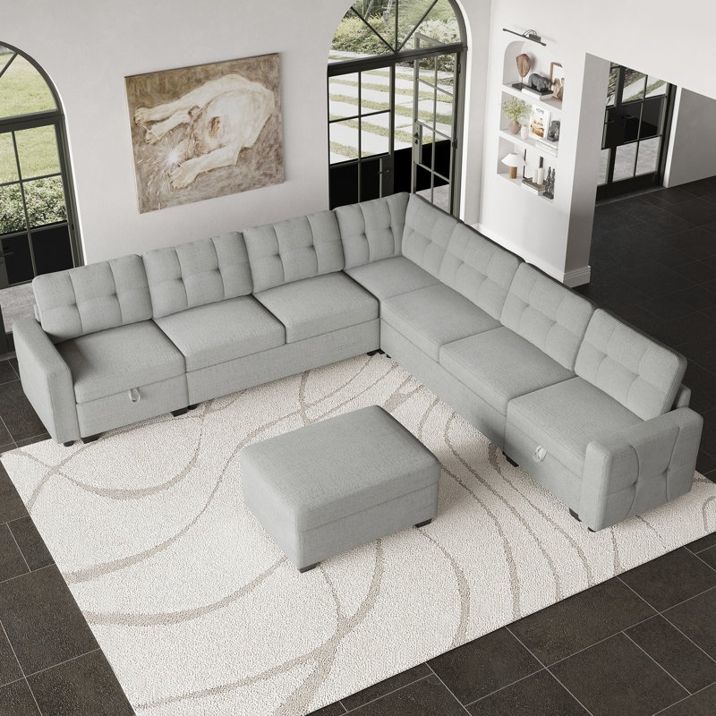Canapé-lit modulaire en L avec rangement intégré, Gris clair