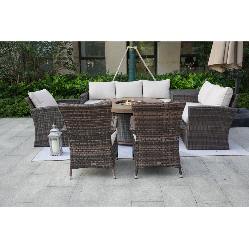 Areefa 8 - Person Patio Conversation Set with Cushions, Brown