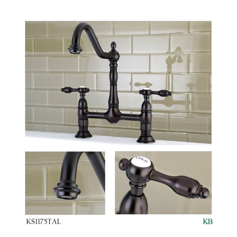 Kingston Brass Tudor Two-Handle 2-Hole Deck Mount Bridge Kitchen Faucet, Oil Rubbed Bronze