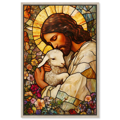  «Jesus and Lamb Window», art mural encadré, encadré blond, 36 x 54