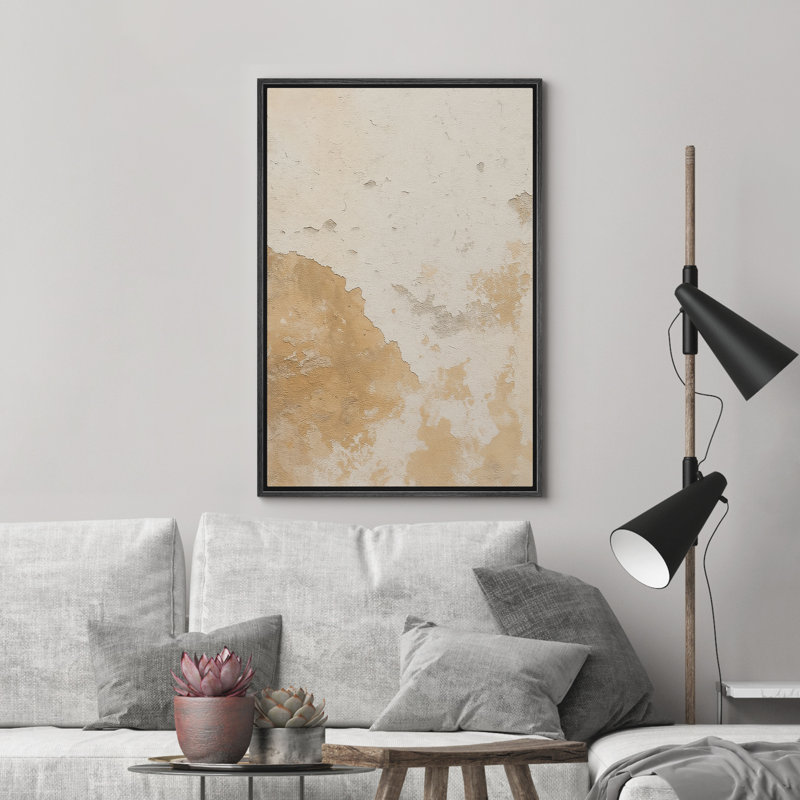 «Warm Neutral Aged Wall Surface Abstract encadrée», H 36 po x l 24 po x P 1,5 po, Noir