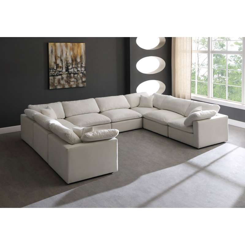 Atis 140" Wide Velvet Symmetrical Sectional, Cream Velvet