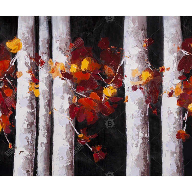 White Trees with Orange Leaves - Contemporary Office Canvas Decor