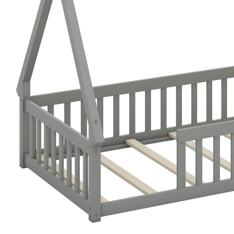 Lit plateforme simple en forme de tente avec lattes de garde-corps Design, gris