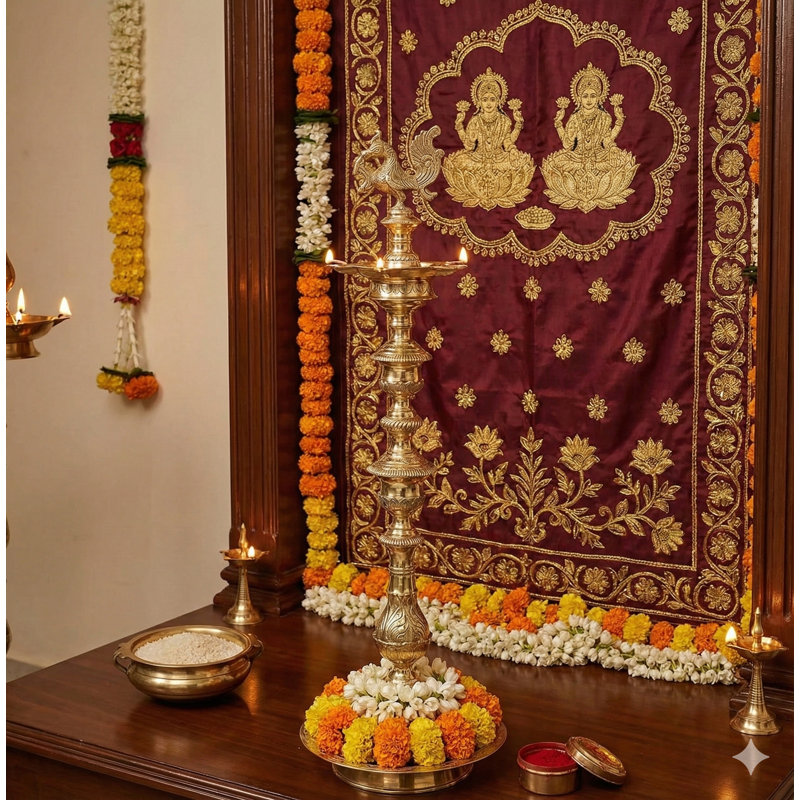 Lampe paon en laiton de 37 po - fait à la main indien colonne Nila Vilakku Diya pour le temple, l'autel et la décoration artistique