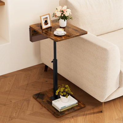 Table d'appoint pivotante à 360° pour canapé, réglable en hauteur, idéale pour les petits espaces. Table d'appoint pour canapé, lit ou fauteuil. Table d'appoint en forme de C pour manger, lire ou utiliser un ordinateur portable (brun rustique).