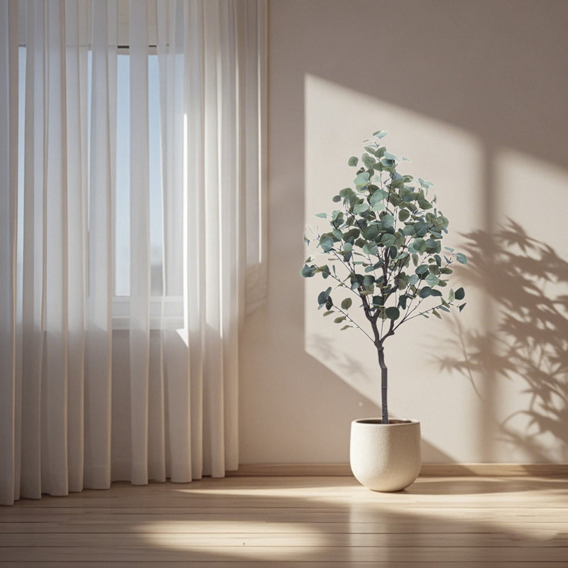 Faux Tree in Plastic / Acrylic Planter, 120cm H x 15cm W x 5.91cm D