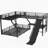 L-Shaped Twin XL over Queen Bunk Bed with Twin Size Loft Bed, Metal Triple Bunk Bed with Slide and USB Ports, Space-saving and Noise-free Design, Black-822935099