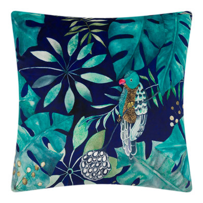 Housse de coussin en velours avec motif paon