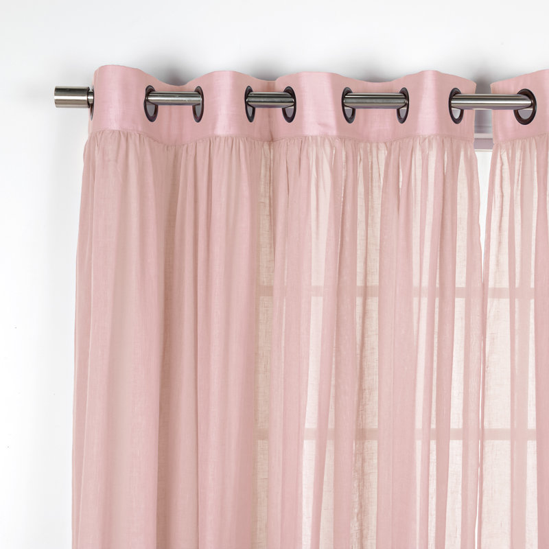 Gathered Linen-Textured Grommet Semi-Sheer Curtains (Set Of 2), Pink, 52" W x 96" L